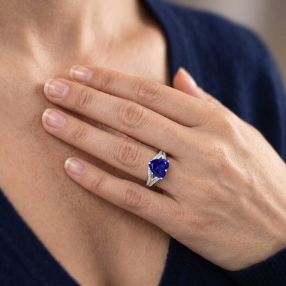 Gemstone Ring Ceylon Sapphire Natural Earth Mined Diamond Pave Split Shank 3.50 Carats