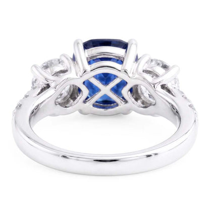 Gemstone Ring Cushion Sapphire Trellis Setting Natural Earth Mined Diamonds 3.50 Carats