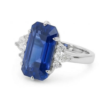 Gemstone Ring Emerald Ceylon Sapphire Pear & Round Natural Earth Mined Diamonds 3 Carats