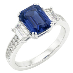 Gemstone Ring Emerald Sapphire 4.50 Carats Trapezoid & Round Natural Earth Mined Diamonds