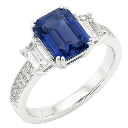 Gemstone Ring Emerald Sapphire 4.50 Carats Trapezoid & Round Natural Earth Mined Diamonds