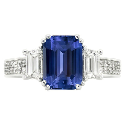 Gemstone Ring Emerald Sapphire 4.50 Carats Trapezoid & Round Natural Earth Mined Diamonds