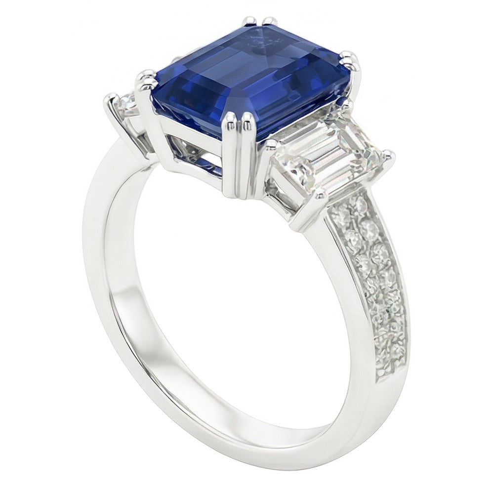 Gemstone Ring Emerald Sapphire 4.50 Carats Trapezoid & Round Natural Earth Mined Diamonds