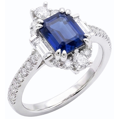 Gemstone Ring Emerald Sapphire Baguette & Pave Set Natural Earth Mined Diamond 3.50 Carats
