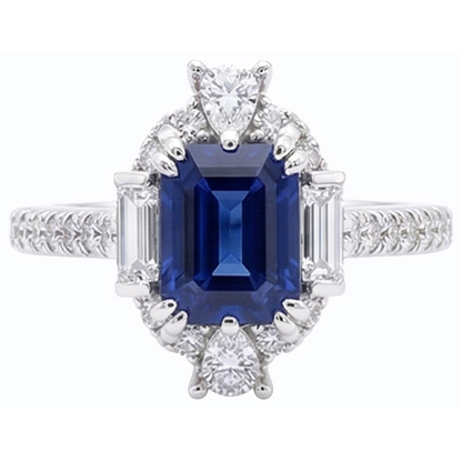 Gemstone Ring Emerald Sapphire Baguette & Pave Set Natural Earth Mined Diamond 3.50 Carats