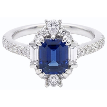 Gemstone Ring Emerald Sapphire Baguette & Pave Set Natural Earth Mined Diamond 3.50 Carats