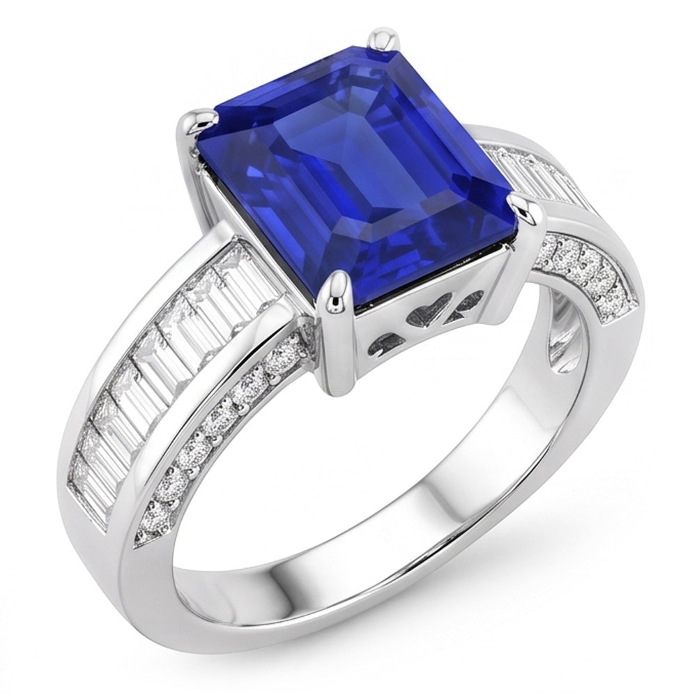 Gemstone Ring Emerald Sapphire Baguette & Round Natural Earth Mined Diamonds 4.50 Carats