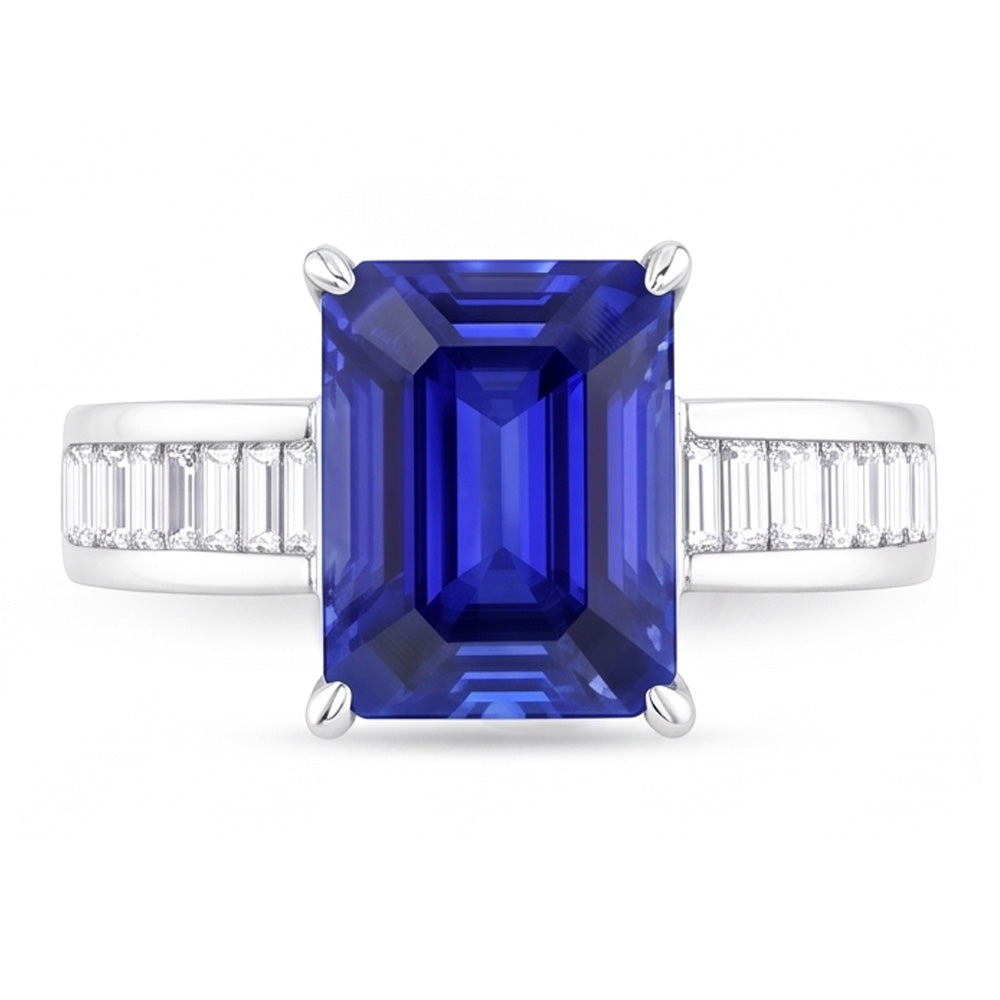 Gemstone Ring Emerald Sapphire Baguette & Round Natural Earth Mined Diamonds 4.50 Carats