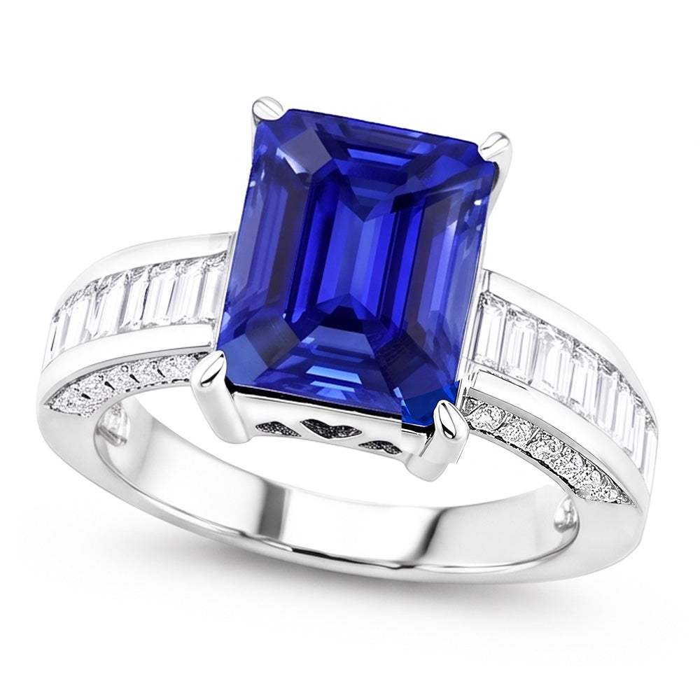 Gemstone Ring Emerald Sapphire Baguette & Round Natural Earth Mined Diamonds 4.50 Carats