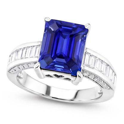 Gemstone Ring Emerald Sapphire Baguette & Round Natural Earth Mined Diamonds 4.50 Carats