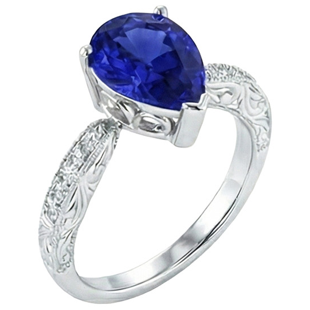 Gemstone Ring Filigree Shank Ceylon Sapphire & Natural Earth Mined Diamonds 2 Carats