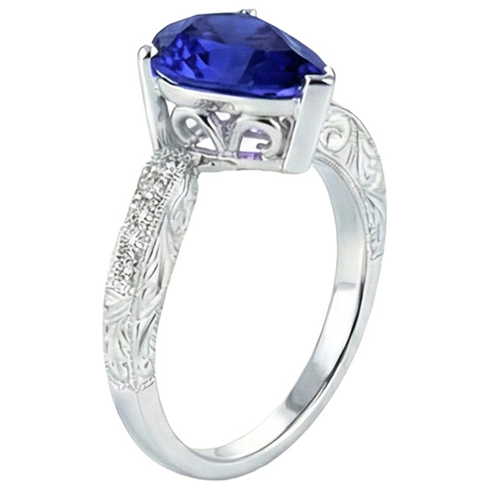 Gemstone Ring Filigree Shank Ceylon Sapphire & Natural Earth Mined Diamonds 2 Carats