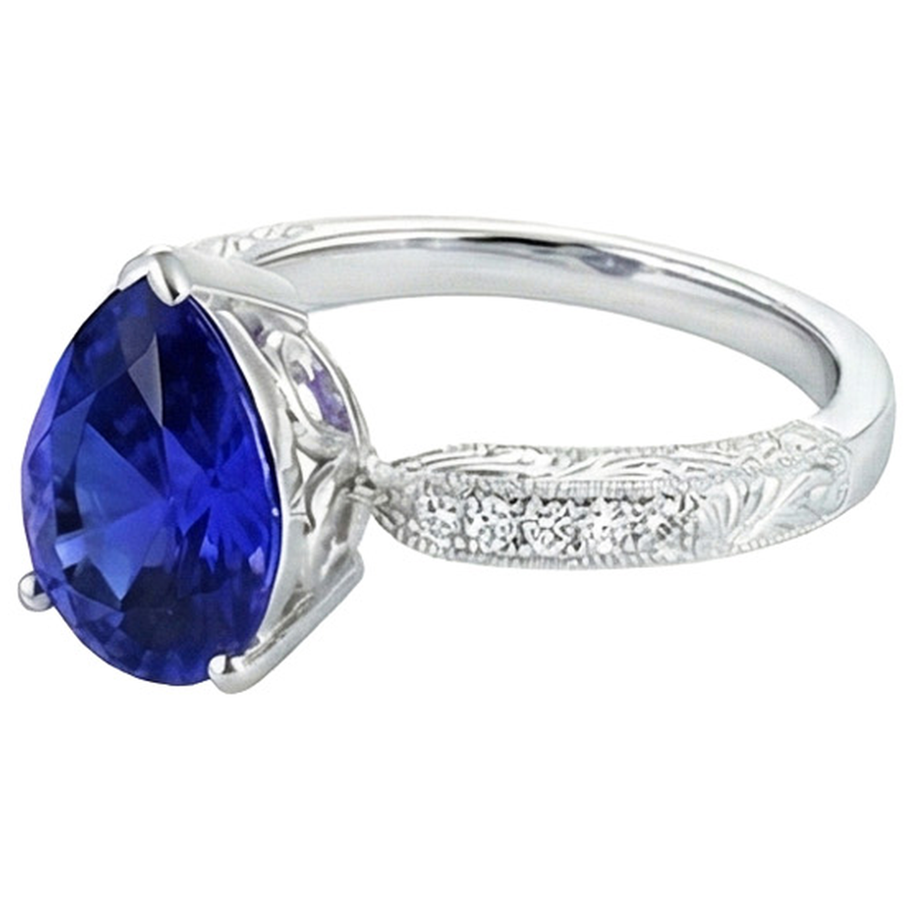 Gemstone Ring Filigree Shank Ceylon Sapphire & Natural Earth Mined Diamonds 2 Carats
