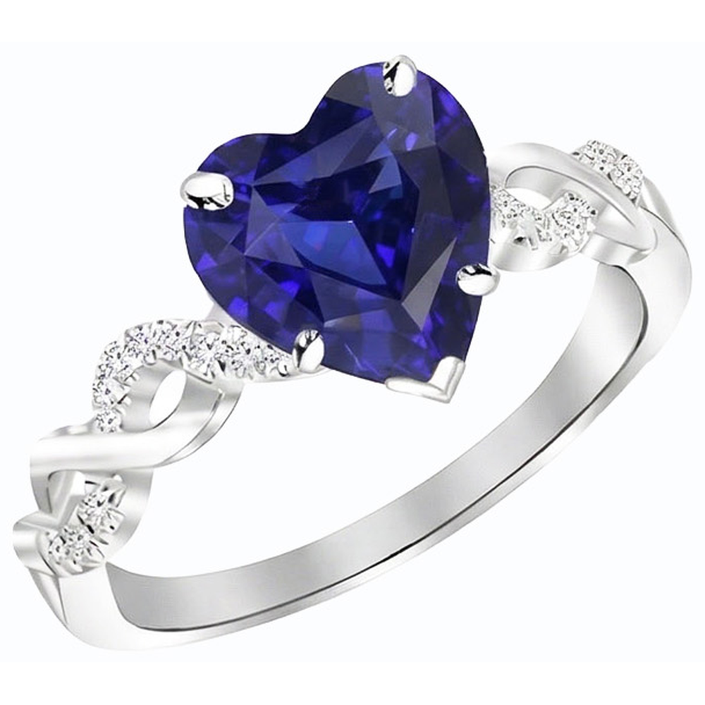 Gemstone Ring Heart Cut Blue Sapphire Infinity Style 4 Carats Natural Earth Mined Diamond