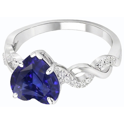 Gemstone Ring Heart Cut Blue Sapphire Infinity Style 4 Carats Natural Earth Mined Diamond