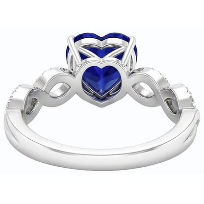Gemstone Ring Heart Cut Blue Sapphire Infinity Style 4 Carats Natural Earth Mined Diamond