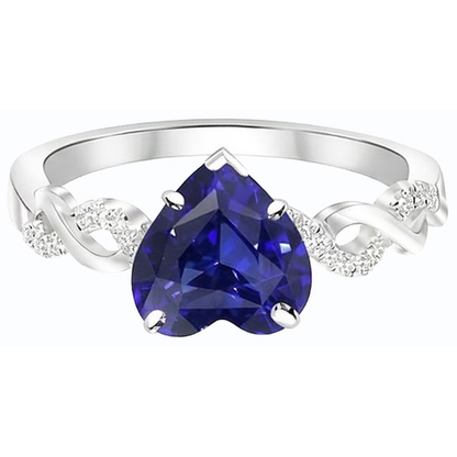 Gemstone Ring Heart Cut Blue Sapphire Infinity Style 4 Carats Natural Earth Mined Diamond