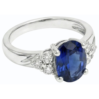 Gemstone Ring Oval Cut Blue Sapphire & Natural Earth Mined Diamonds 3 Carats White Gold