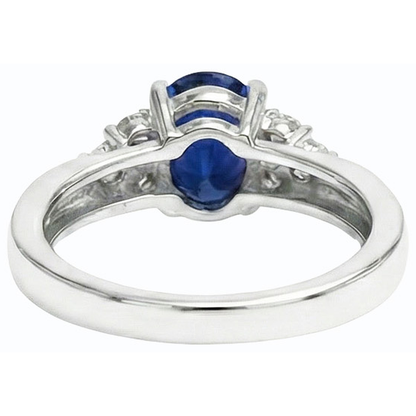Gemstone Ring Oval Cut Blue Sapphire & Natural Earth Mined Diamonds 3 Carats White Gold