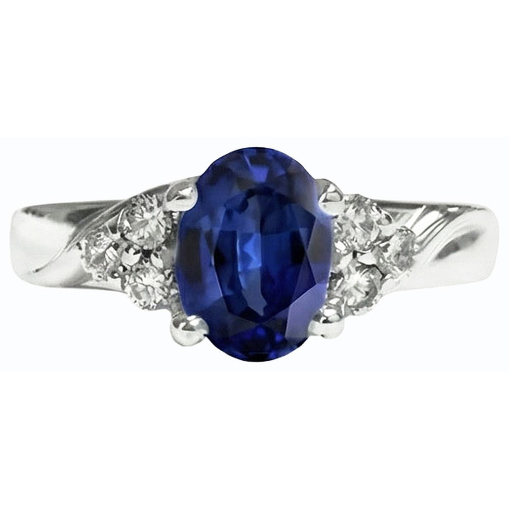 Gemstone Ring Oval Cut Blue Sapphire & Natural Earth Mined Diamonds 3 Carats White Gold