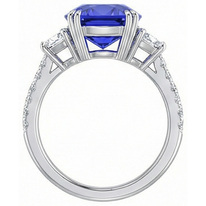Gemstone Ring Oval Sapphire Trapezoid & Pave Set Natural Earth Mined Diamonds 5.50 Carats