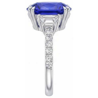 Gemstone Ring Oval Sapphire Trapezoid & Pave Set Natural Earth Mined Diamonds 5.50 Carats