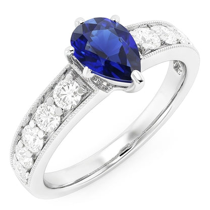 Gemstone Ring Pear Ceylon Sapphire Channel Set Natural Earth Mined Diamonds 3 Carats
