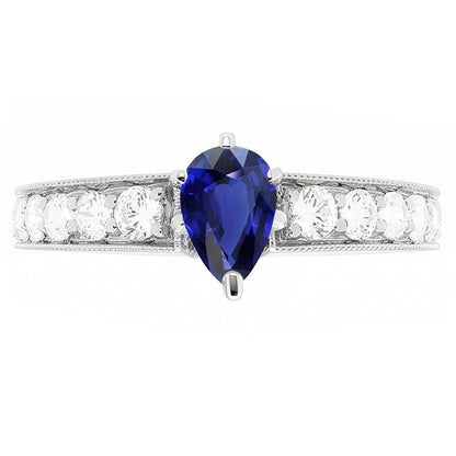 Gemstone Ring Pear Ceylon Sapphire Channel Set Natural Earth Mined Diamonds 3 Carats