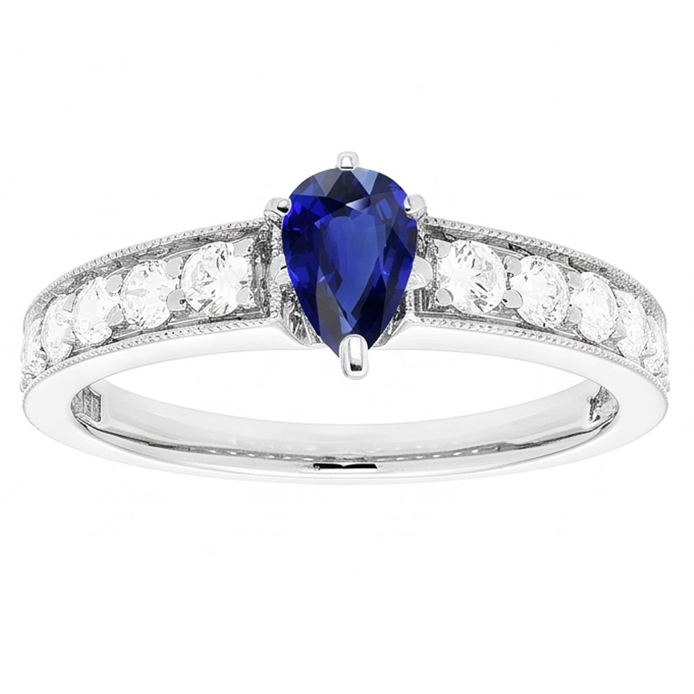 Gemstone Ring Pear Ceylon Sapphire Channel Set Natural Earth Mined Diamonds 3 Carats