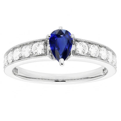 Gemstone Ring Pear Ceylon Sapphire Channel Set Natural Earth Mined Diamonds 3 Carats