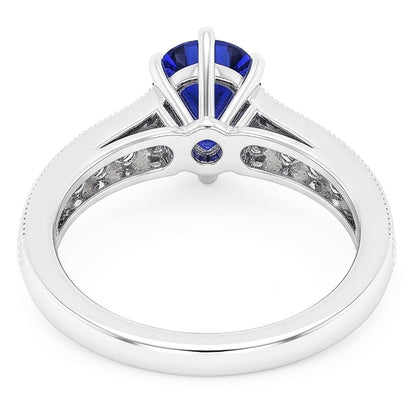 Gemstone Ring Pear Ceylon Sapphire Channel Set Natural Earth Mined Diamonds 3 Carats