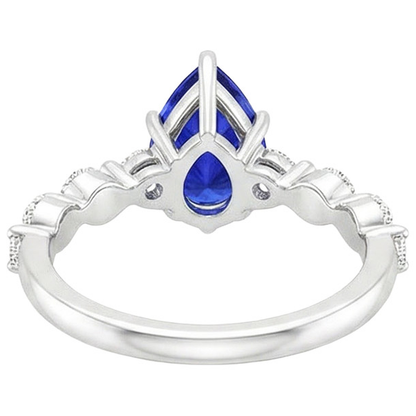 Gemstone Ring Pear Sri Lankan Sapphire & Natural Earth Mined Diamond Accents 4 Carats