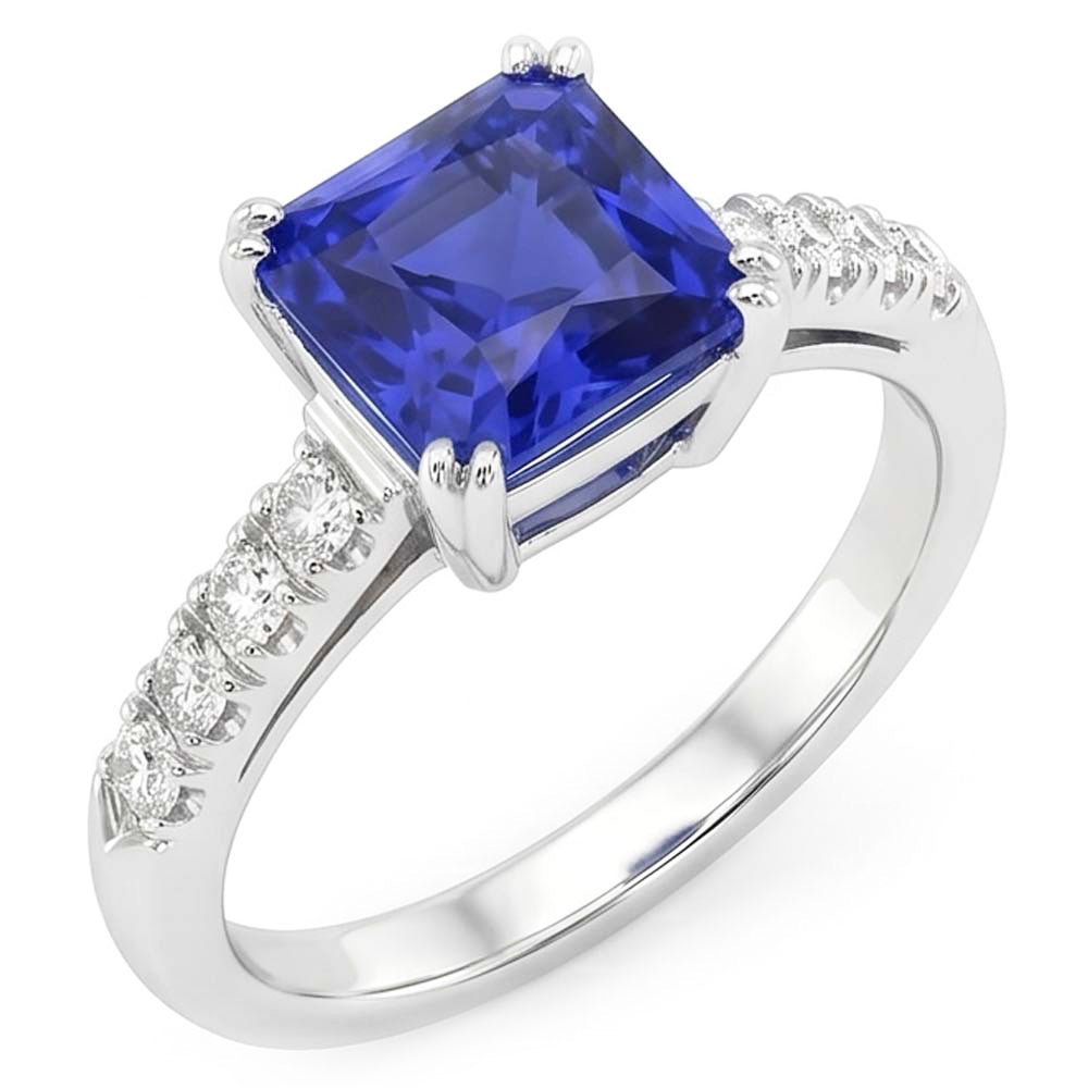Gemstone Ring Radiant Blue Sapphire Prong Set Natural Earth Mined Diamonds 2.50 Carats