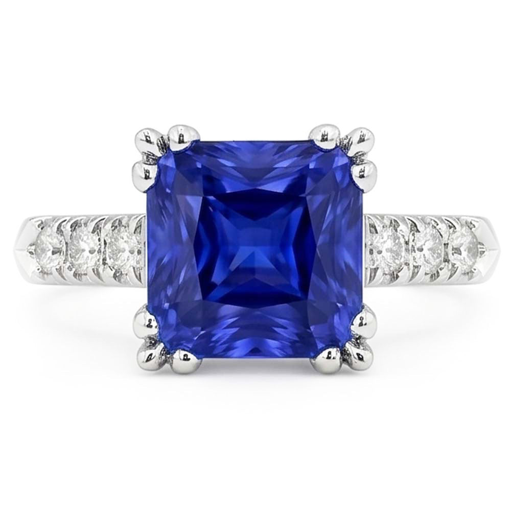 Gemstone Ring Radiant Blue Sapphire Prong Set Natural Earth Mined Diamonds 2.50 Carats