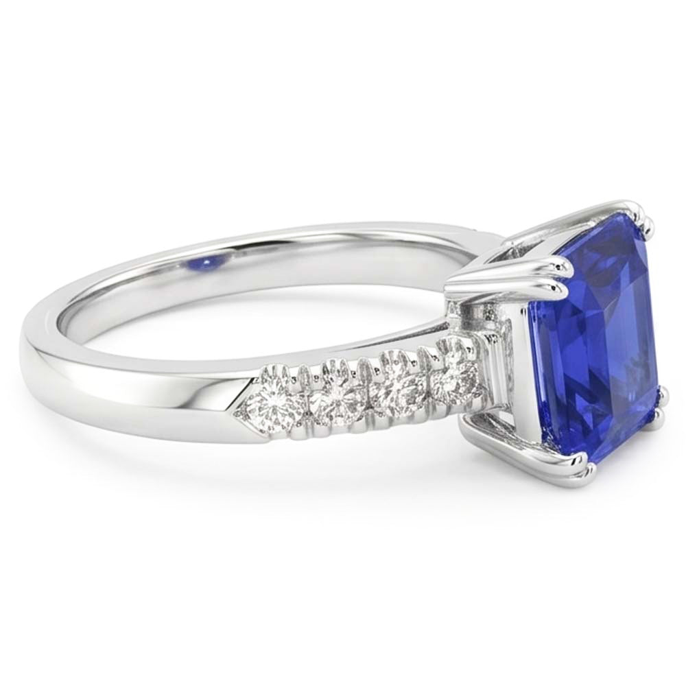 Gemstone Ring Radiant Blue Sapphire Prong Set Natural Earth Mined Diamonds 2.50 Carats