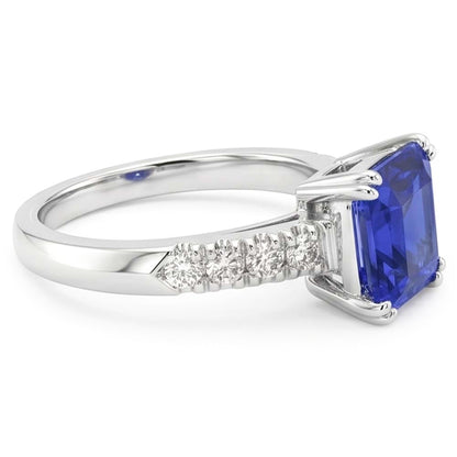 Gemstone Ring Radiant Blue Sapphire Prong Set Natural Earth Mined Diamonds 2.50 Carats