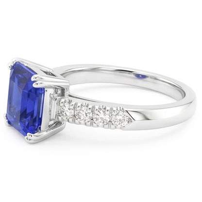 Gemstone Ring Radiant Blue Sapphire Prong Set Natural Earth Mined Diamonds 2.50 Carats