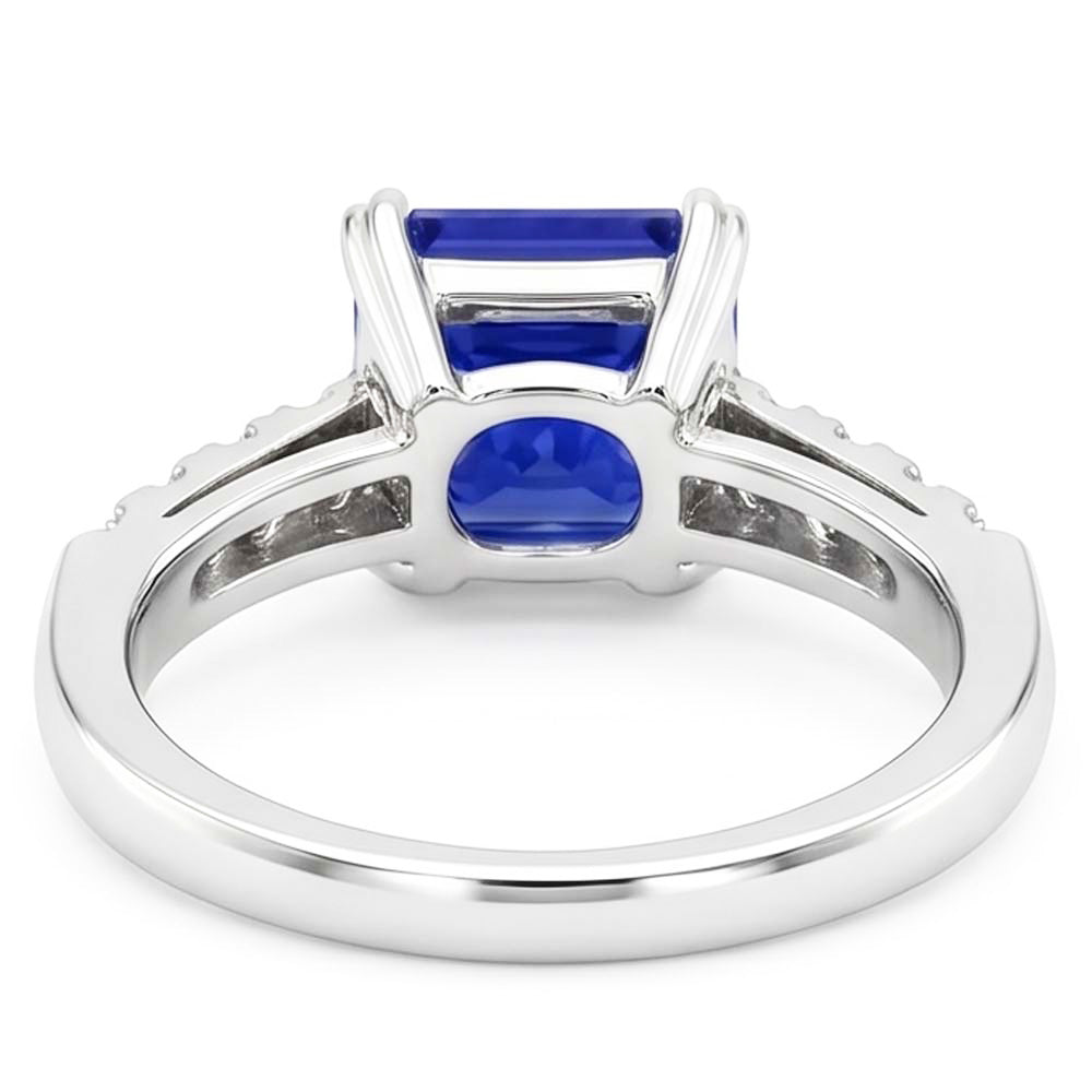 Gemstone Ring Radiant Blue Sapphire Prong Set Natural Earth Mined Diamonds 2.50 Carats