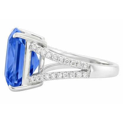 Gemstone Ring Radiant Blue Sapphire Split Shank Round Natural Earth Mined Diamond 5 Carats