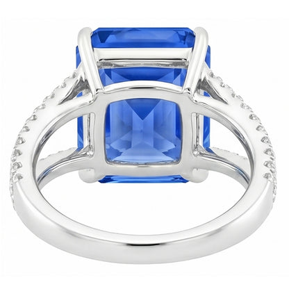 Gemstone Ring Radiant Blue Sapphire Split Shank Round Natural Earth Mined Diamond 5 Carats