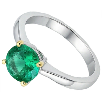 Natural Real ( Not Lab Grown ) Gemstone Ring Solitaire Green Emerald GIA Tapered Shank