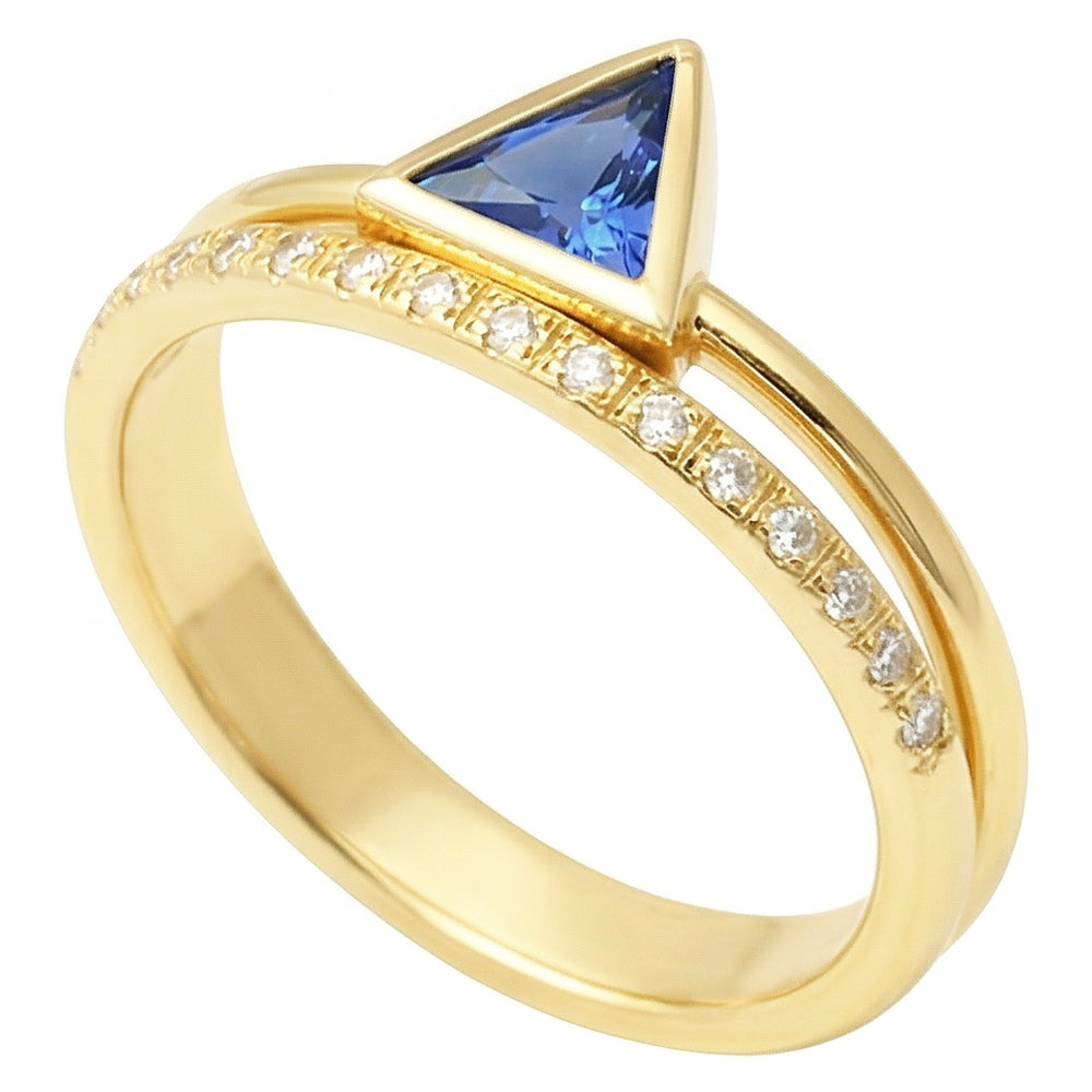 Gemstone Ring Trillion Bezel Set Blue Sapphire 1 Carat Natural Earth Mined Diamonds Gold