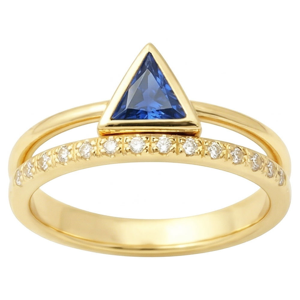 Gemstone Ring Trillion Bezel Set Blue Sapphire 1 Carat Natural Earth Mined Diamonds Gold