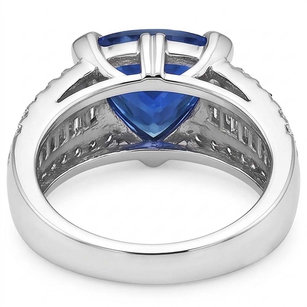 Gemstone Ring Trillion Sapphire 4.50 Carats Baguette & Round Natural Earth Mined Diamonds