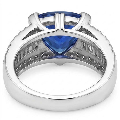 Gemstone Ring Trillion Sapphire 4.50 Carats Baguette & Round Natural Earth Mined Diamonds