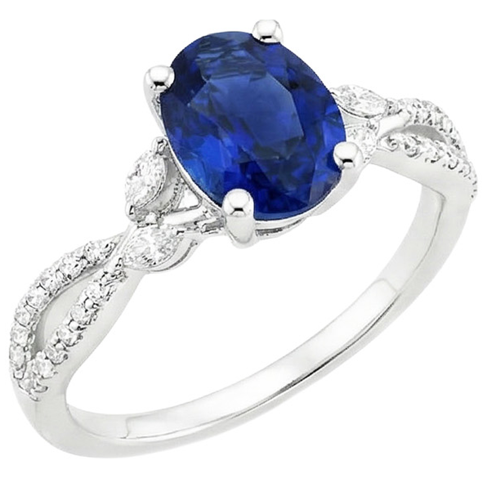 Gemstone Ring With Natural Earth Mined Diamond Accents Blue Sapphire 4 Carats