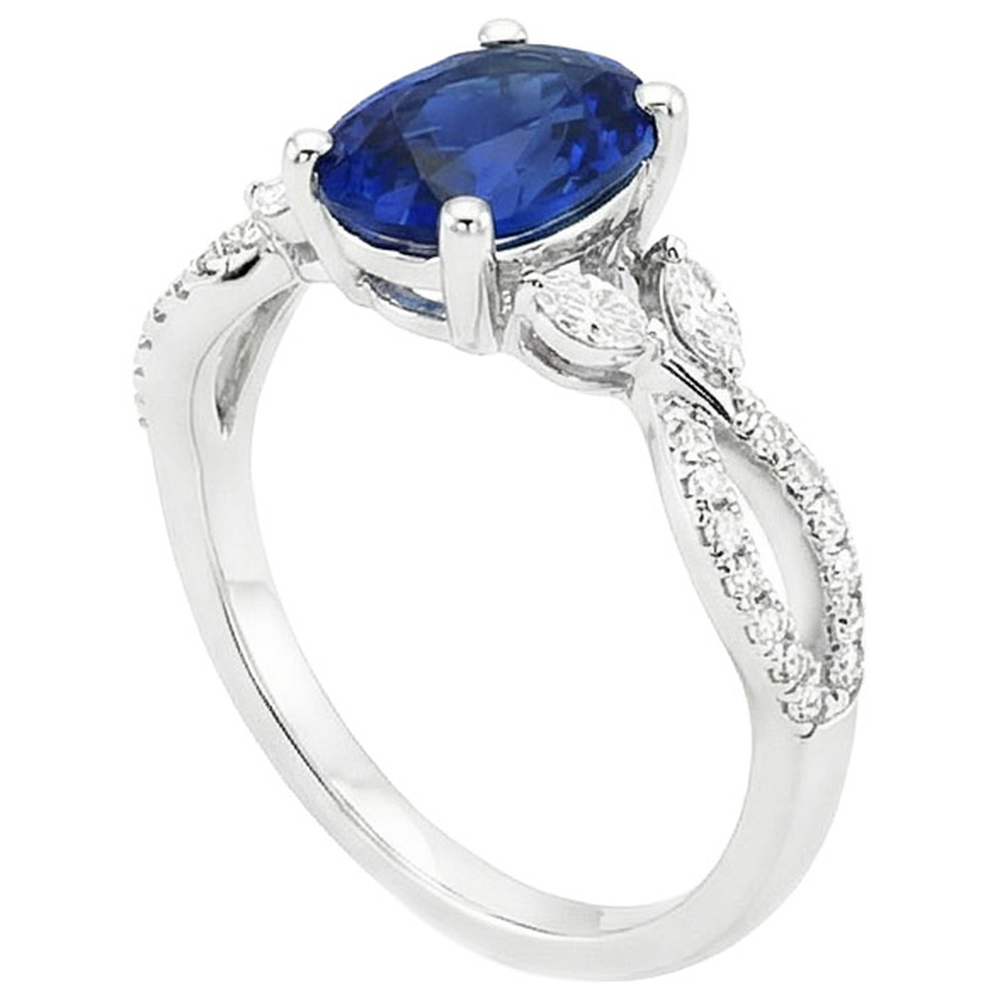 Gemstone Ring With Natural Earth Mined Diamond Accents Blue Sapphire 4 Carats