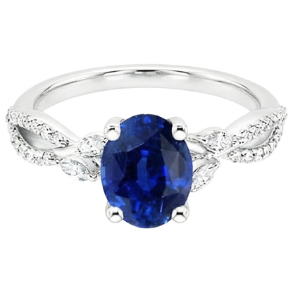 Gemstone Ring With Natural Earth Mined Diamond Accents Blue Sapphire 4 Carats