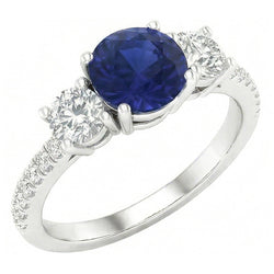 Gemstone Round Sapphire Ring 3 Stone Style Natural Earth Mined Diamonds 6.50 Carats Gold