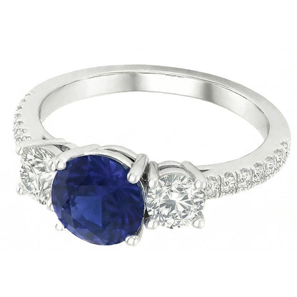 Gemstone Round Sapphire Ring 3 Stone Style Natural Earth Mined Diamonds 6.50 Carats Gold